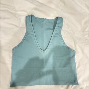 Athleta Teal Ribbed Plunge Tank Top